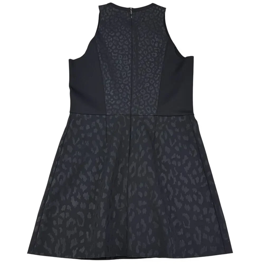 MAJE Leopard Print Scuba Knit Neoprene A-Line Dress Size Medium Black - Picture 8 of 8